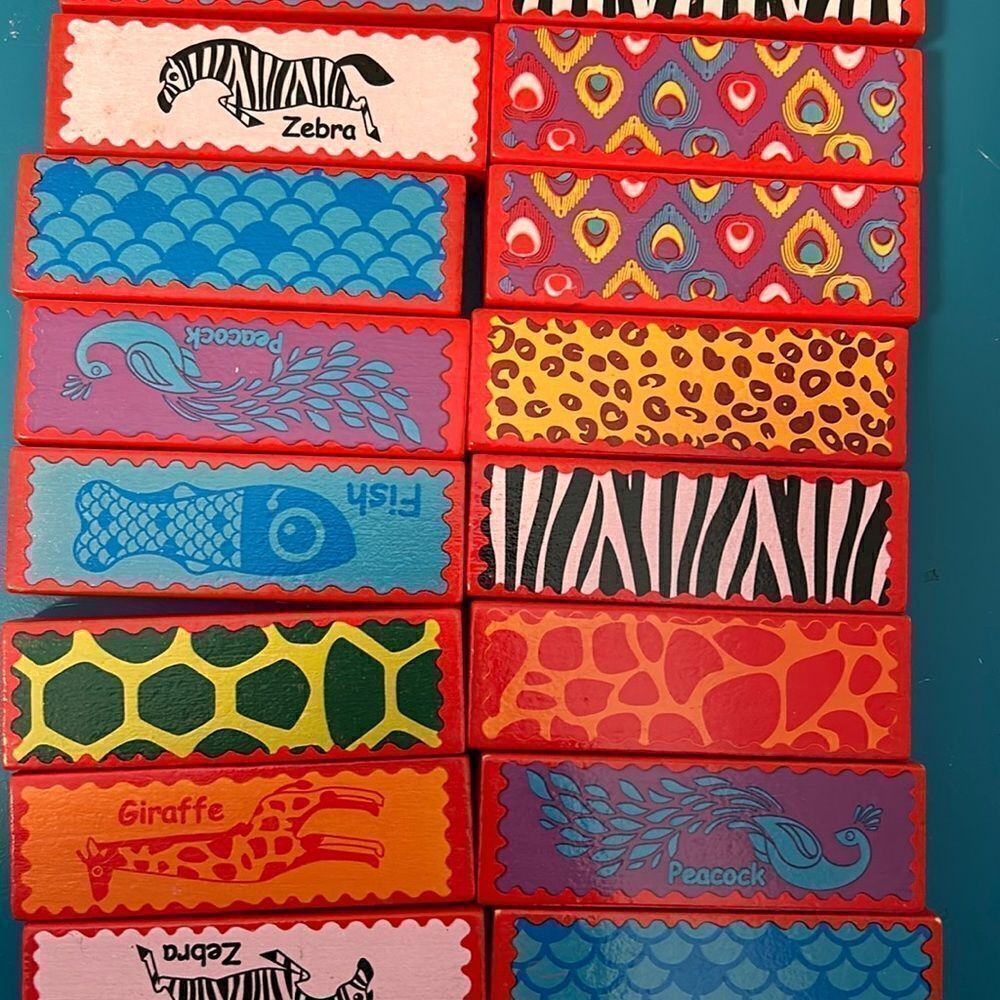 21 pcs/Set Wooden animal and texture Pairing Domino Puzzle Blocks